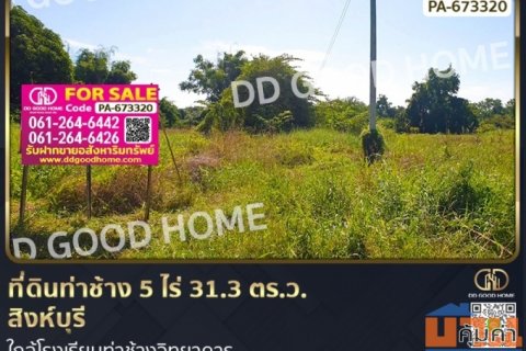 ที่ดินท่าช้าง 5 ไร่ 31.3 ตร.ว. สิงห์บุรี ใกล้โรงเรียนท่าช้างวิทยาคาร