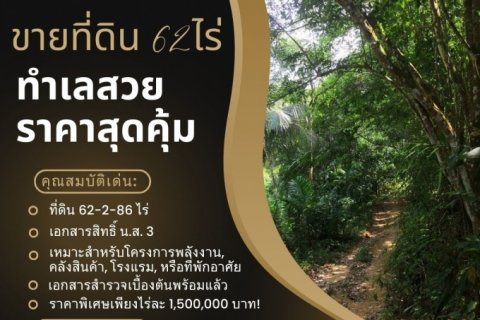 ขายที่ดิน 62-2-86 ไร่ ระนอง เหมาะโครงการพลังงาน ฟาร์ม สวนเกษตร เอกสารพร้อม ขายโดยเจ้าของเอง