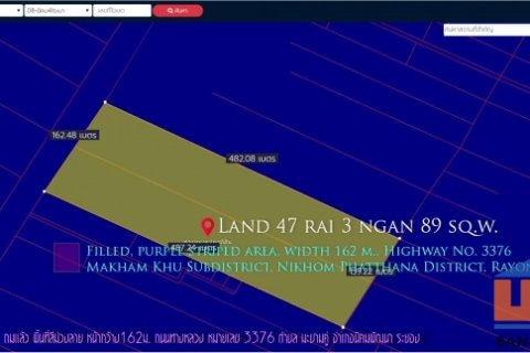ที่ดิน47ไร่3งาน89ตรว. ถมแล้ว พื้นที่สีม่วงลาย หน้ากว้าง 163ม. ถนน ทางหลวงหมายเลข3376   ตำบล มะขามคู่ อำเภอนิคมพัฒนา