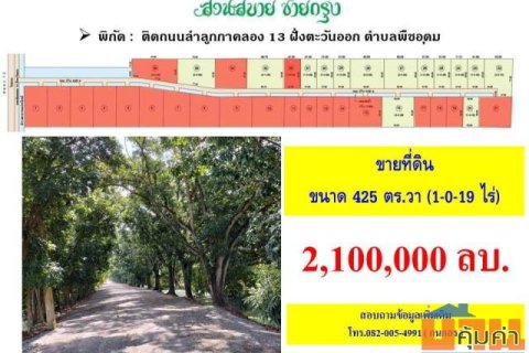 ขายที่ดิน ติดถนนลำลูกกาคลอง13