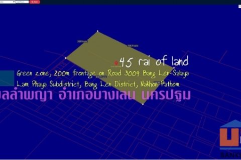 ขาย ที่ดิน45ไร่ พื้นที่สีเขียวลาย หน้ากว้าง 200ม.  ถนนทางหลวงชนบท นฐ.3004 บางเลน-ศาลายา ตำบลลำพญา อำเภอบางเลน นครปฐม