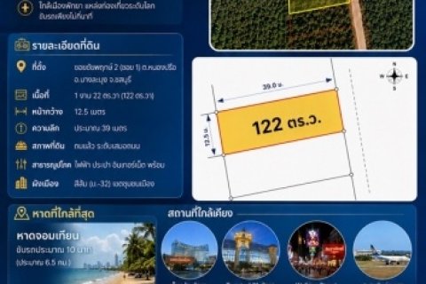 ขาย/เช่า ที่ดินเปล่า เขต EEC บางละมุง ชลบุรี ทำเลดี เนื้อที่ 1 งาน 22 ตร.วา โทร 085-9196101
