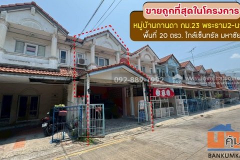 ขายทาวน์เฮ้าส์ 2 ชั้น หมู่บ้านกานดา กม.23 พระราม2-นาดี พื้นที่ 20 ตรว. ราคาถูกที่สุดในโครงการนี้แล้ว ขายเพียง 1.4 ล้าน