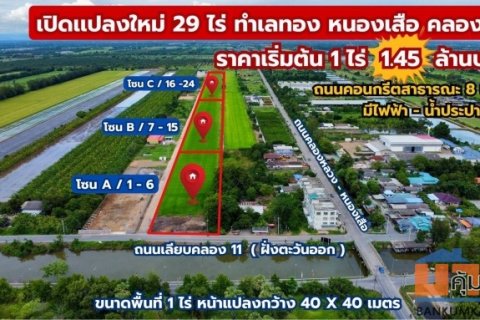 ขายที่ดินแปลงสวย ทำเลทอง คลอง 11 หนองเสือ จังหวัดปทุมธานี
