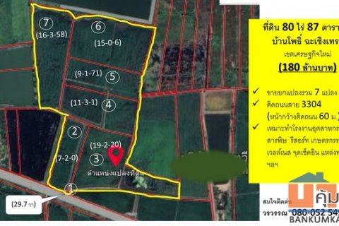 ขายที่ดิน ตำบลแหลมประดู่  อำเภอบ้านโพธิ์ จังหวัดฉะเชิงเทรา 80 ไร่ 87 ตร.ว.