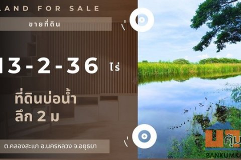 ขายด่วน ที่ดินคลองสะแก อ.นครหลวง อยุธยา เนื้อที่ 13-2-36 ไร่