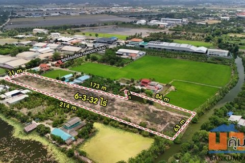 ขายที่ดินติดถนน เนื้อที่ 6-3-32 ไร่ ปากเกร็ด ถนนบางบัวทอง - สุพรรณบุรี ตารางวาละ 20,500
