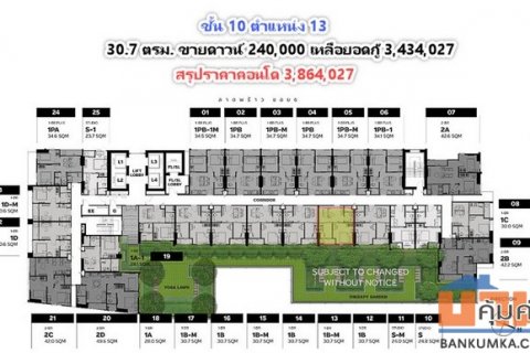ขายดาวน์ คอนโด Metris District Ladprao 30.7 ตรม. ชั้น 10 ตำแหน่ง 13