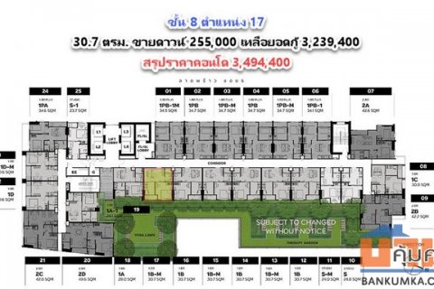 ขายดาวน์ คอนโด Metris District Ladprao 30.7 ตรม. ชั้น 8 ตำแหน่ง 17