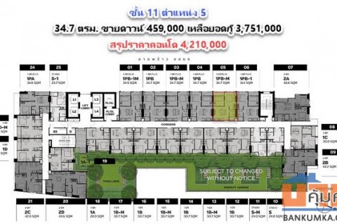 ขายดาวน์ คอนโด Metris District Ladprao 34.7 ตรม. ชั้น 11 ตำแหน่ง 05