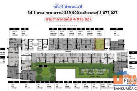 ขายดาวน์ คอนโด Metris District Ladprao 34.1 ตรม. ชั้น 9 ตำแหน่ง 6