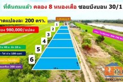 ที่ดินคลอง 8 ซอยบึงบอน 30/1 หนองเสือ 200 ตรว. เพียง 980,000.- ถมแล้ว เข้าซอย 300 เมตร