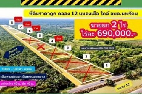 ที่ดินถูกมาก ใกล้กทม.เพียง1 ชม.คลอง 12 ปทุมธานี เพียงแค่ ไร่ละ 690,000 เท่านั้น