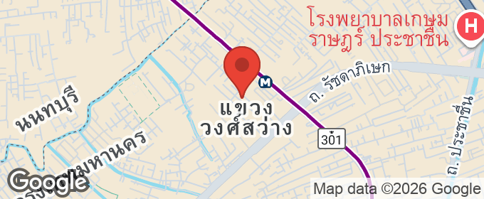 แผนที่ : ขายบ้านสร้างใหม่ มีสระว่ายน้ำส่วนตัว พร้อมลิฟท์ บนถนนรัชดาภิเษก ใกล้สี่แยกวงศ์สว่าง